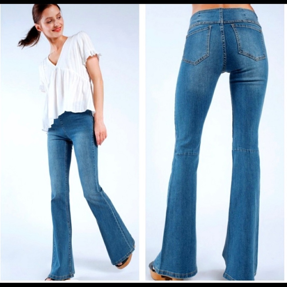 New! Sale 🔥 High Waist Flattering bell bottom Denim Blue Jeans